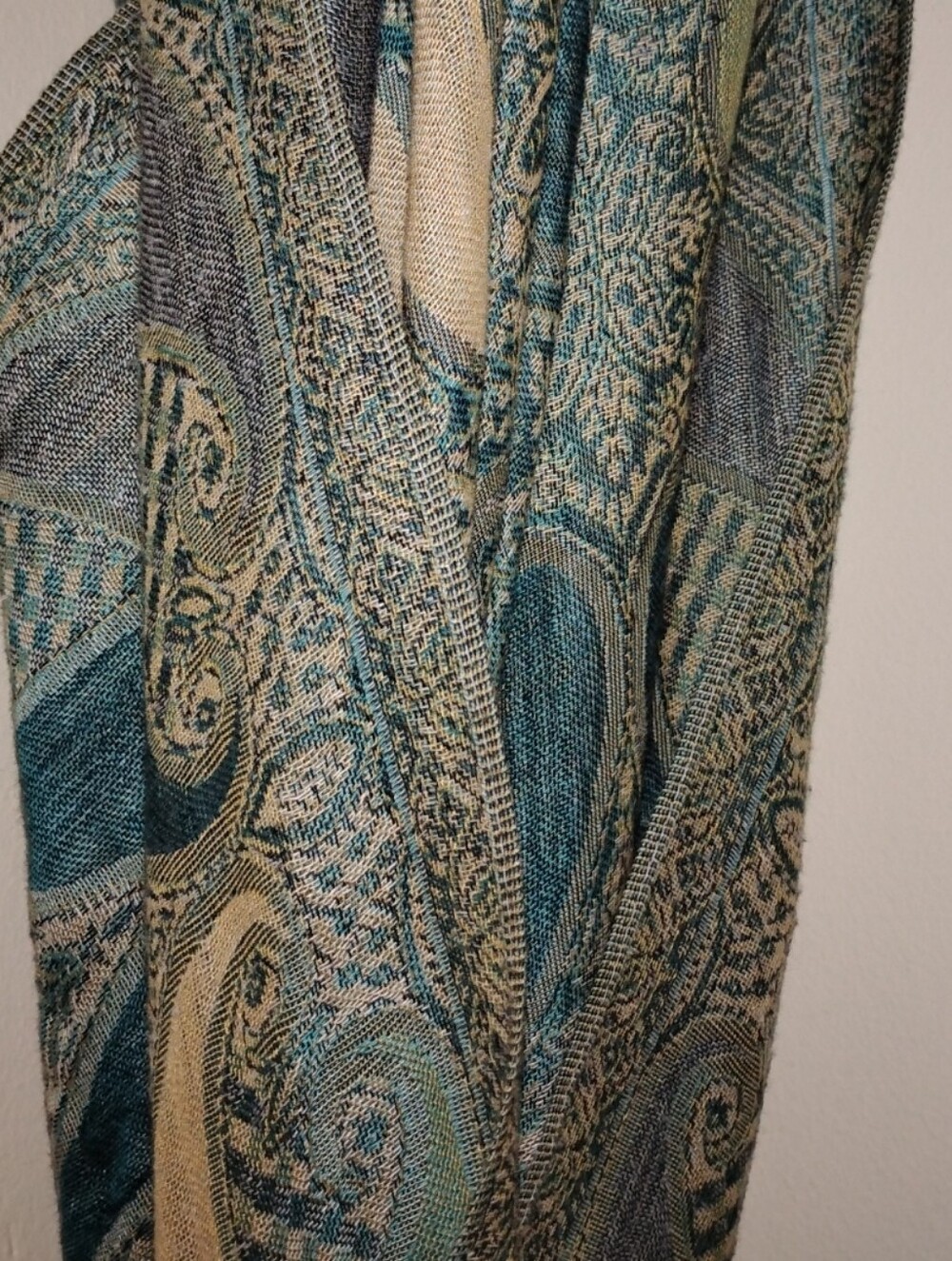pashmina Teal, Cream & Black Paisley Woven Maxi Skirt
